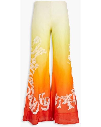Zimmermann Printed Linen And Silk-blend Flared Trousers - Orange