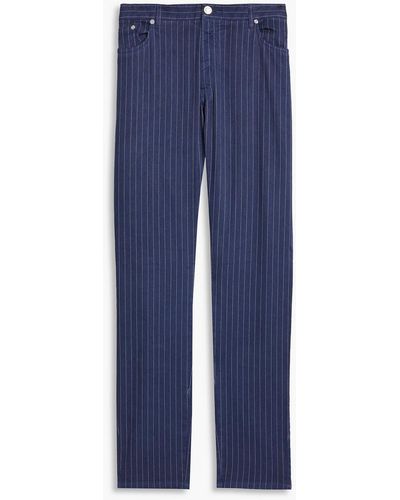 120% Lino Slim-fit Pinstriped Linen-blend Twill Pants - Blue