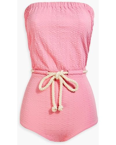 Lisa Marie Fernandez Bandeau-badeanzug aus seersucker mit gürtel - Pink