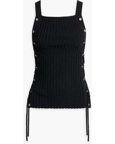 Dion Lee Eyelet-embellished Lace-up Ribbed-knit Top - Black