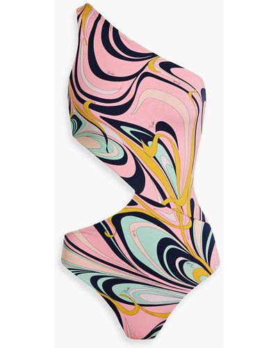 Emilio Pucci One-shoulder Cutout Printed Swimsuit - White