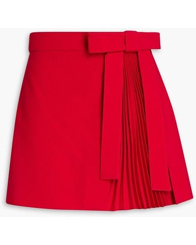 RED Valentino Skirt-effect Bow-embellished Pleated Crepe Shorts - Red