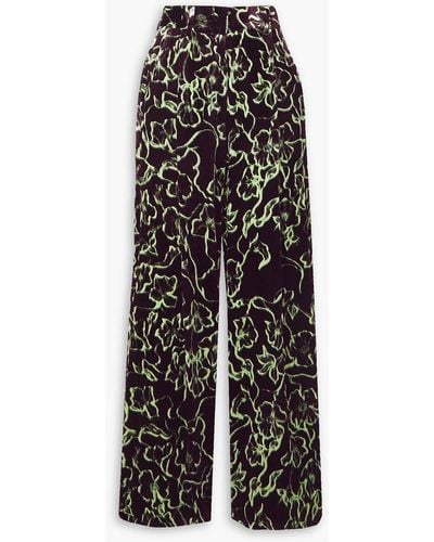 Dries Van Noten Floral-print Velvet Wide-leg Pants - Black