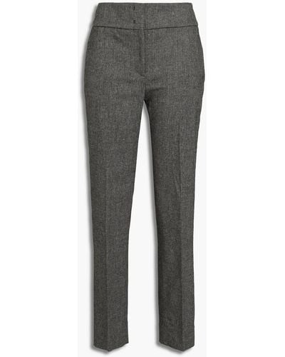 Piazza Sempione Cropped Donegal Herringbone Tweed Tapered Trousers - Grey