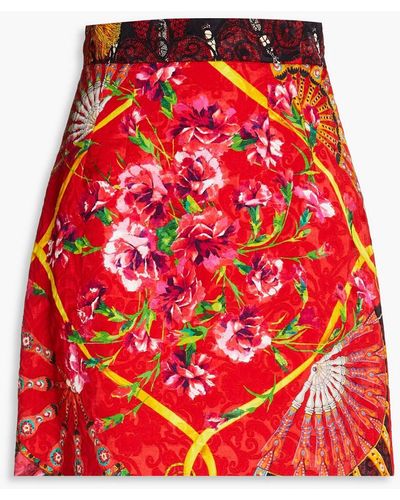 Dolce & Gabbana Lace-trimmed Floral-print Jacquard Mini Skirt - Red