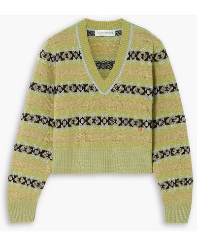 Victoria Beckham Metallic Fair Isle Wool-blend Sweater - Green