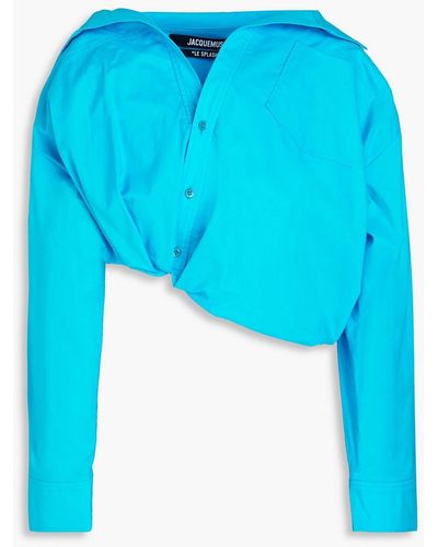 Jacquemus Majean Asymmetric Cropped Cotton-poplin Shirt - Blue