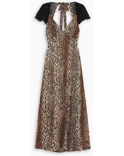 RIXO London Angelina Cutout Flocked Leopard-print Silk-crepe Midi Dress - Brown