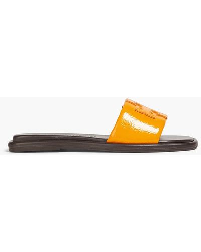 Tory Burch Appliquéd Glossed-leather Slides - Yellow