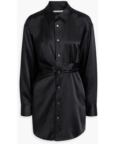 T By Alexander Wang Twist-front Silk-satin Mini Shirt Dress - Black
