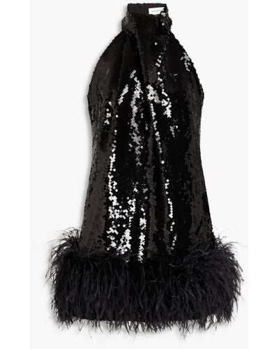 16Arlington Cynthia Feather-embellished Sequined Mesh Mini Dress - Black
