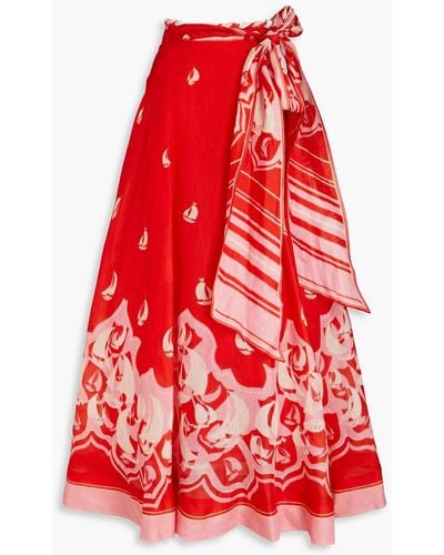 Zimmermann Printed Linen And Silk-blend Maxi Skirt - Red