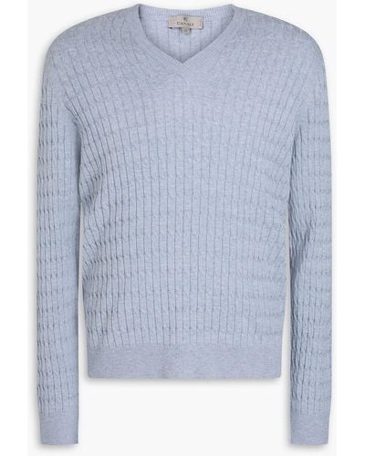 Canali Mélange Cable-knit Cotton And Silk-blend Jumper - Blue