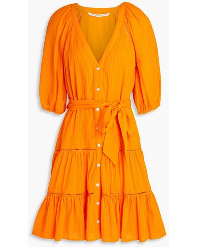 Veronica Beard Dewey Belted Cotton-gauze Mini Shirt Dress - Orange