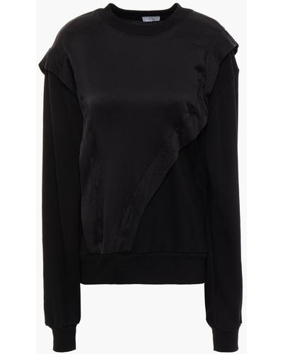 CLU Silk-satin Panelled French Cotton-terry Sweatshirt - Black