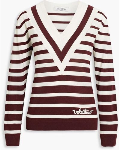 Valentino Garavani Embroidered Striped Wool Jumper