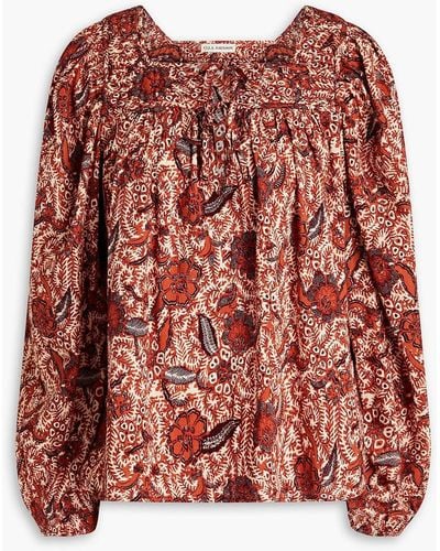 Ulla Johnson Issa Gathe Floral-print Cotton-blend Blouse - Red