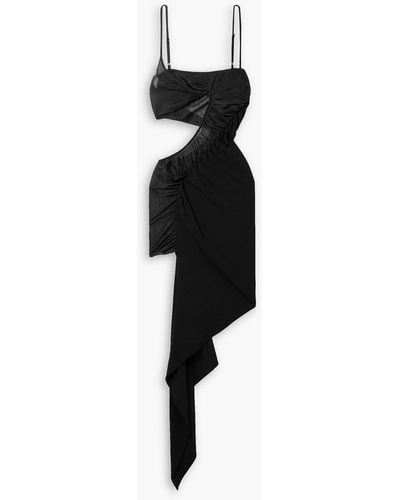 Mugler Asymmetric Cutout Tulle-trimmed Stretch-jersey Mini Dress - Black