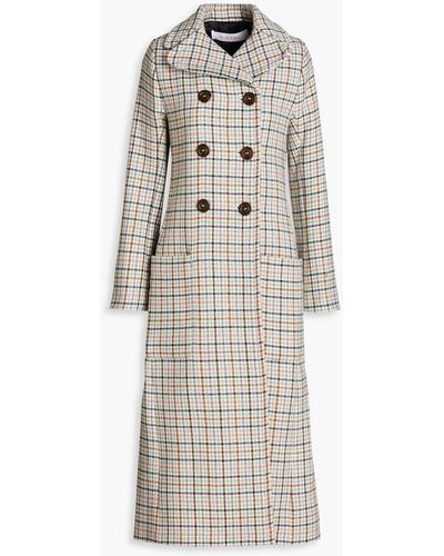 See By Chloé Long Double-breasted Checked Coat - Grey