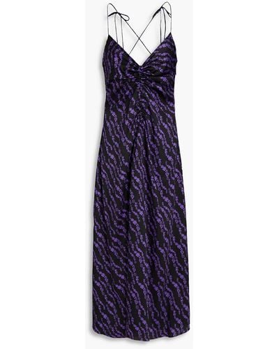 Sandro Ruched Printed Twill Midi Slip Dress - Purple