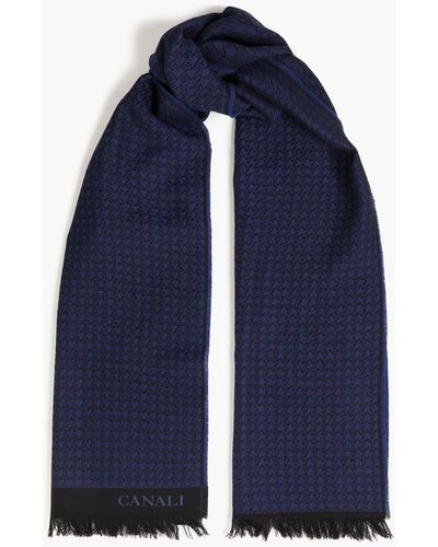 Canali Fringed Wool-jacquard Scarf - Blue