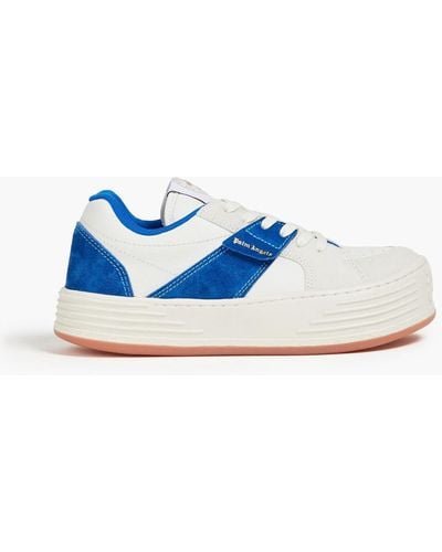 Palm Angels Snow Leather And Faux Suede Platform Trainers - Blue