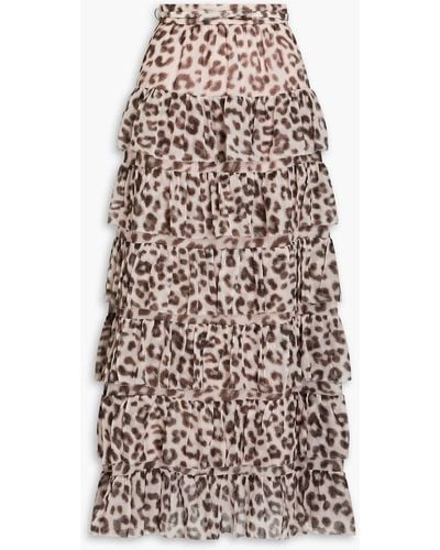 Zimmermann Tiered Leopard-print Cotton And Silk-blend Maxi Skirt - White