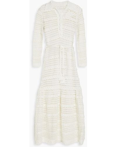 Zimmermann Belted Crocheted Cotton Midi Dress - White