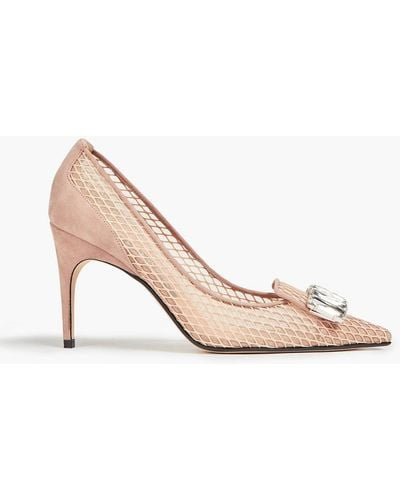 Sergio Rossi Embellished Fishnet And Suede Court Shoes - Pink