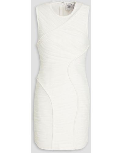 Hervé Léger Ruched Stretch-tulle And Ponte Mini Dress - White