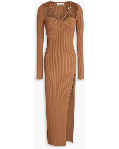 Nicholas Janet Ring-embellished Ribbed-knit Midi Dress - Brown