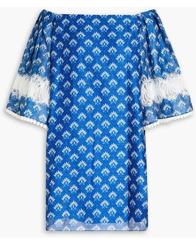 Sachin & Babi Off-the-shoulder Printed Slub Woven Mini Dress - Blue