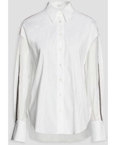 Brunello Cucinelli Silk Organza-paneled Cotton-blend Poplin Shirt - White