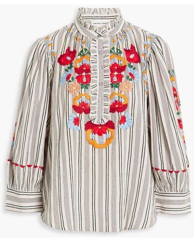 Antik Batik Juliette Embroidered Striped Cotton-jacquard Blouse - White