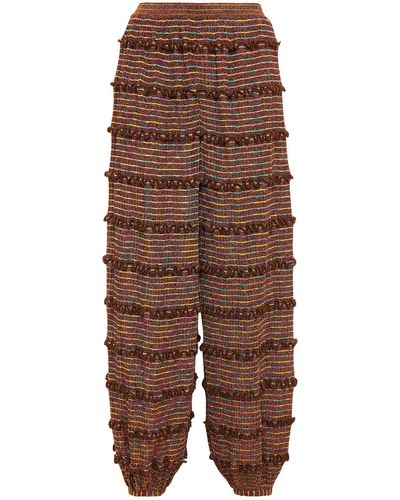 Missoni Ruffled Striped Crochet-knit Tapered Trousers - Metallic