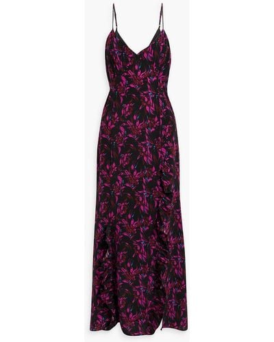 Les Rêveries Ruffled Floral-print Silk Crepe De Chine Maxi Dress - Purple