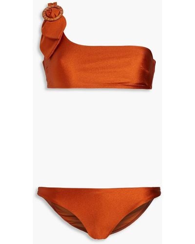 Zimmermann Bikini mit schnalle und asymmetrischer schulterpartie - Orange