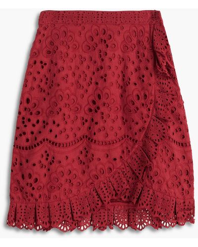 Claudie Pierlot Soledad Wrap-effect Broderie Anglaise Cotton Mini Skirt - Red
