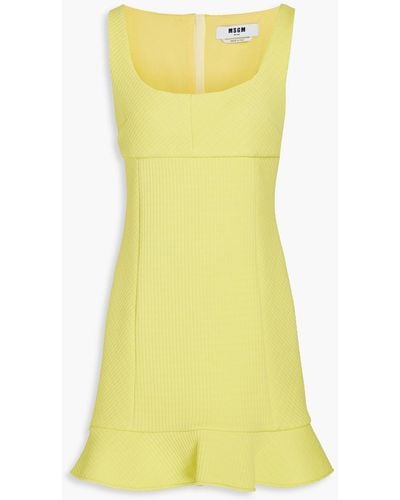 MSGM Fluted Ribbed Jersey Mini Dress - Yellow