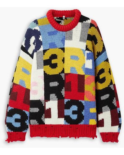 R13 Oversized Distressed Intarsia-knit Jumper - Red