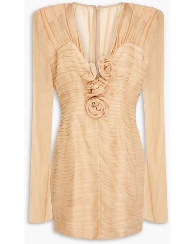 Magda Butrym Appliquéd Pleated Silk-chiffon Mini Dress - Natural