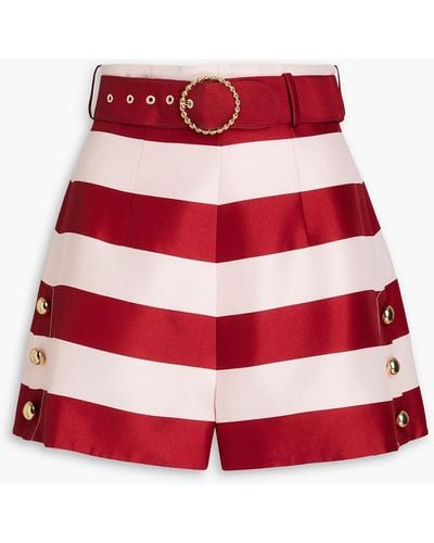 Zimmermann Belted Striped Silk-satin Shorts - Red