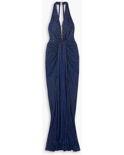 Jenny Packham Zooey Embellished Tulle Halterneck Gown - Blue