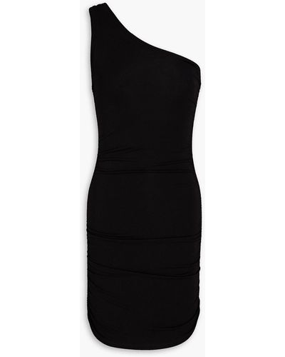 GOOD AMERICAN One-shoulder Ruched Jersey Mini Dress - Black