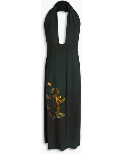 Victoria Beckham Floral-print Crepe Halterneck Midi Dress - Black