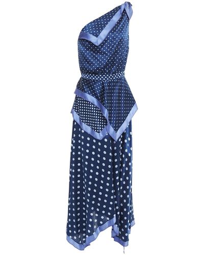 Altuzarra One-shoulder Polka-dot Silk-satin Maxi Dress - Blue