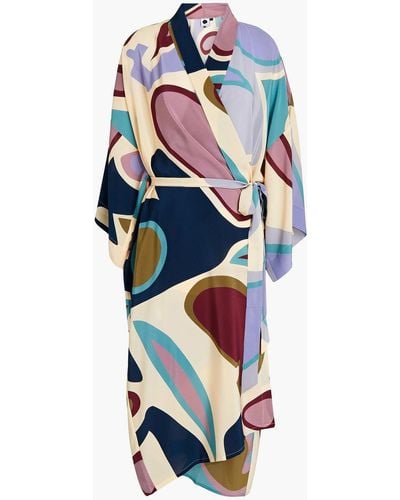 Louisa Parris Chet Printed Silk Crepe De Chine Kimono - Natural