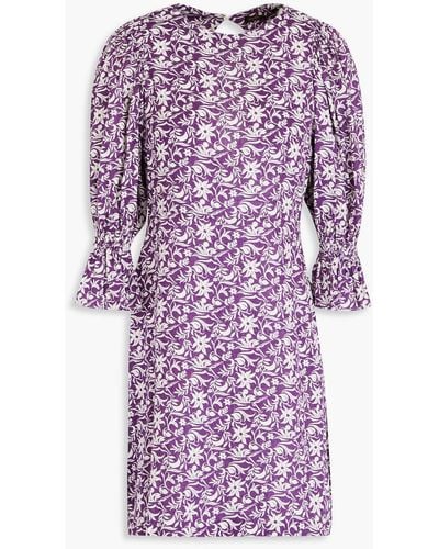 Maje Cutout Floral-print Linen-blend Mini Dress - Purple