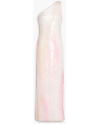 Halston Tanya One-shoulder Dégradé Sequined Tulle Gown - Pink