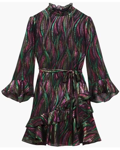 Saloni Marissa Ruffled Metallic Silk-blend Jacquard Mini Dress - Black